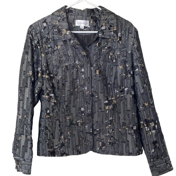 Erin London Jacket Vintage with Little Puff Shoulder Silver and Gold Abstract - Picture 1 of 8